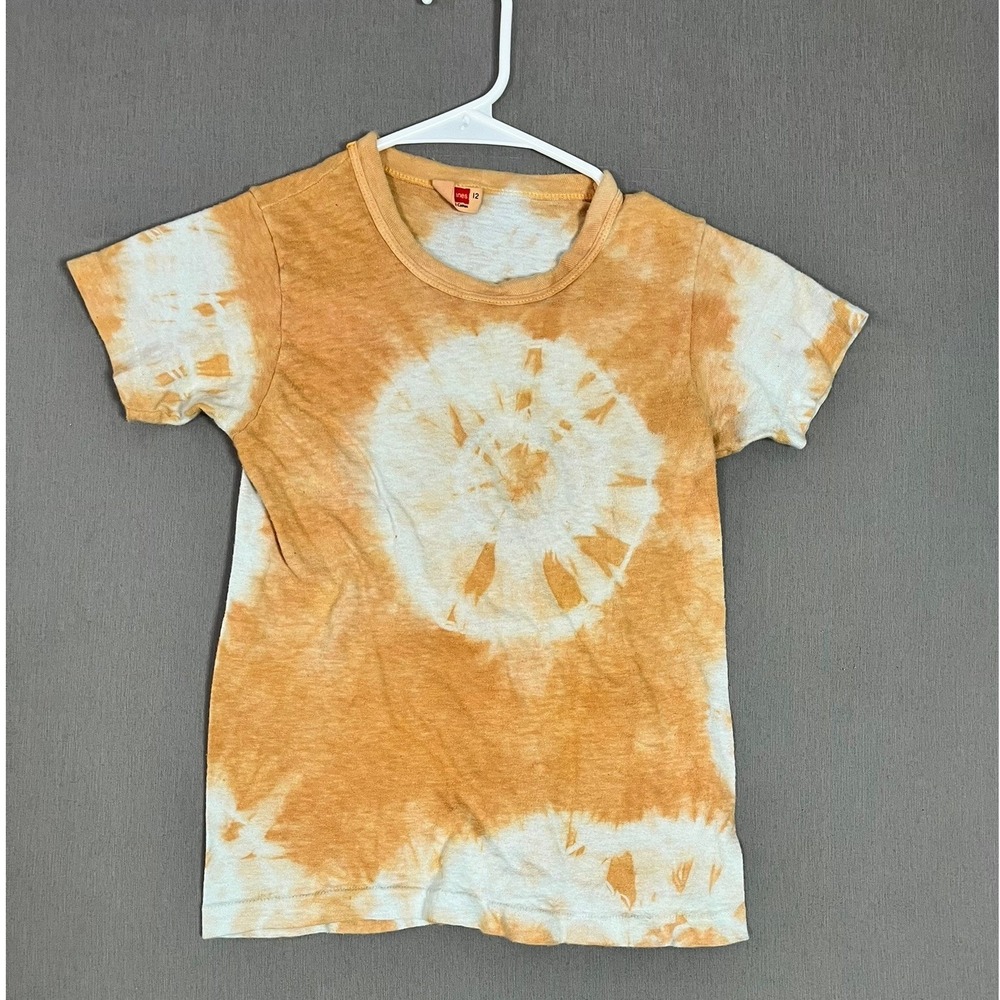 Vintage Hanes T-Shirt Y 12 Cotton Tie Dye Orange Boho EUC